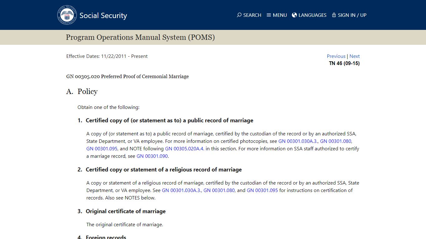 GN 00305.020 Preferred Proof of Ceremonial Marriage